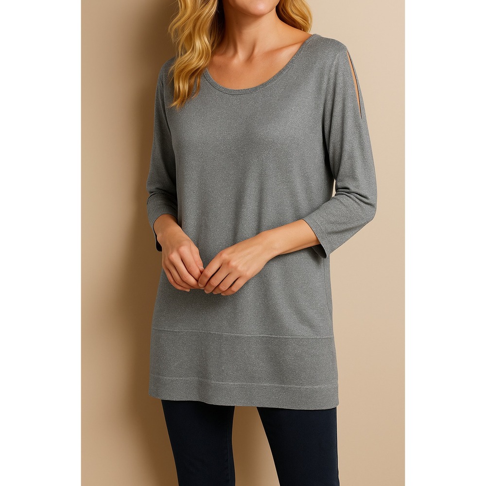Soft Surroundings Sweater Womens Large‎ Blue Slate Eudora Twinkle Metallic Tunic